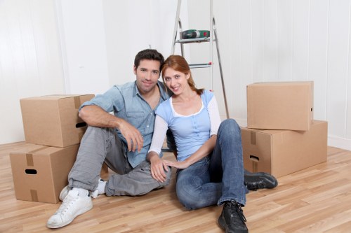 Packed boxes and furniture ready for transport in New Cross