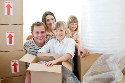 Packed boxes and furniture ready for a house move in New Cross