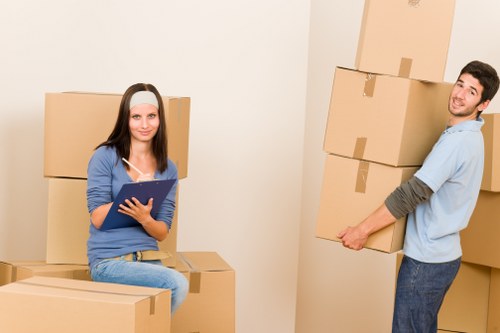 Packed office equipment prepared for relocation in South East London